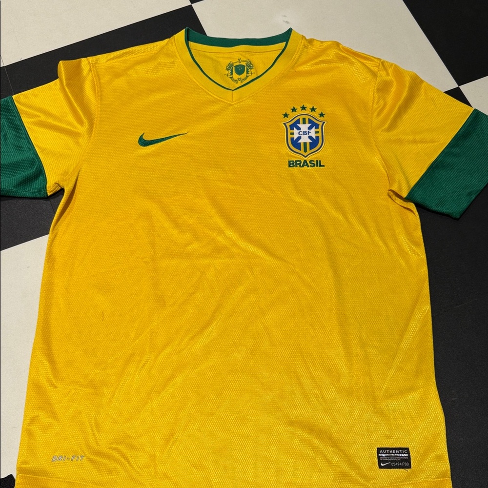 Nike Yellow and Green Brazil Soccer Shirt